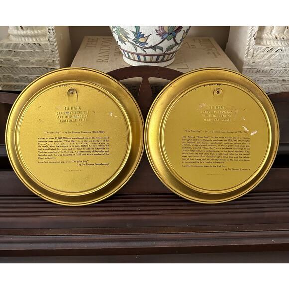 Vintage Metal Tray Portrait Plates Victorian 8"red boy blue boy fabcraft hanging - Picture 4 of 14